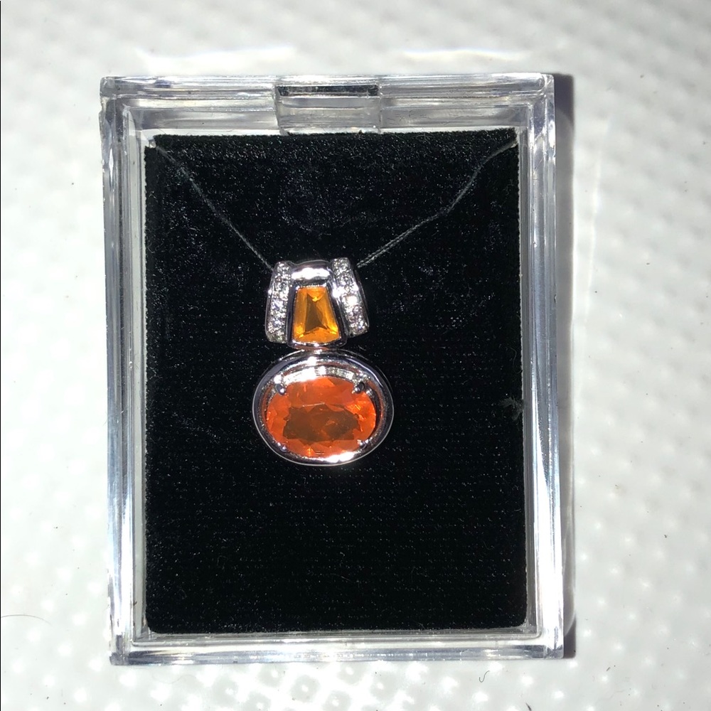 14K gold Fire Opal and Diamond Pendant - Picture 4 of 4